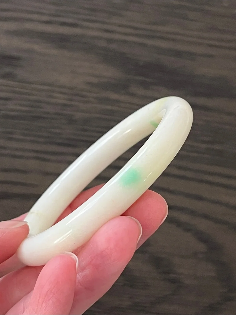 White/Cream Jade Bangle Bracelet with Subtle Green Accents